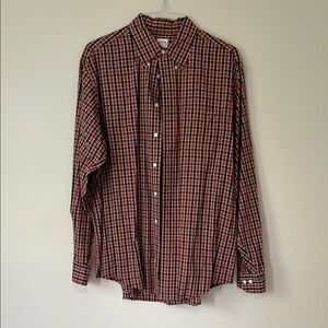 Brooks Brothers Men's Orange and Blue Checkered Shirt
